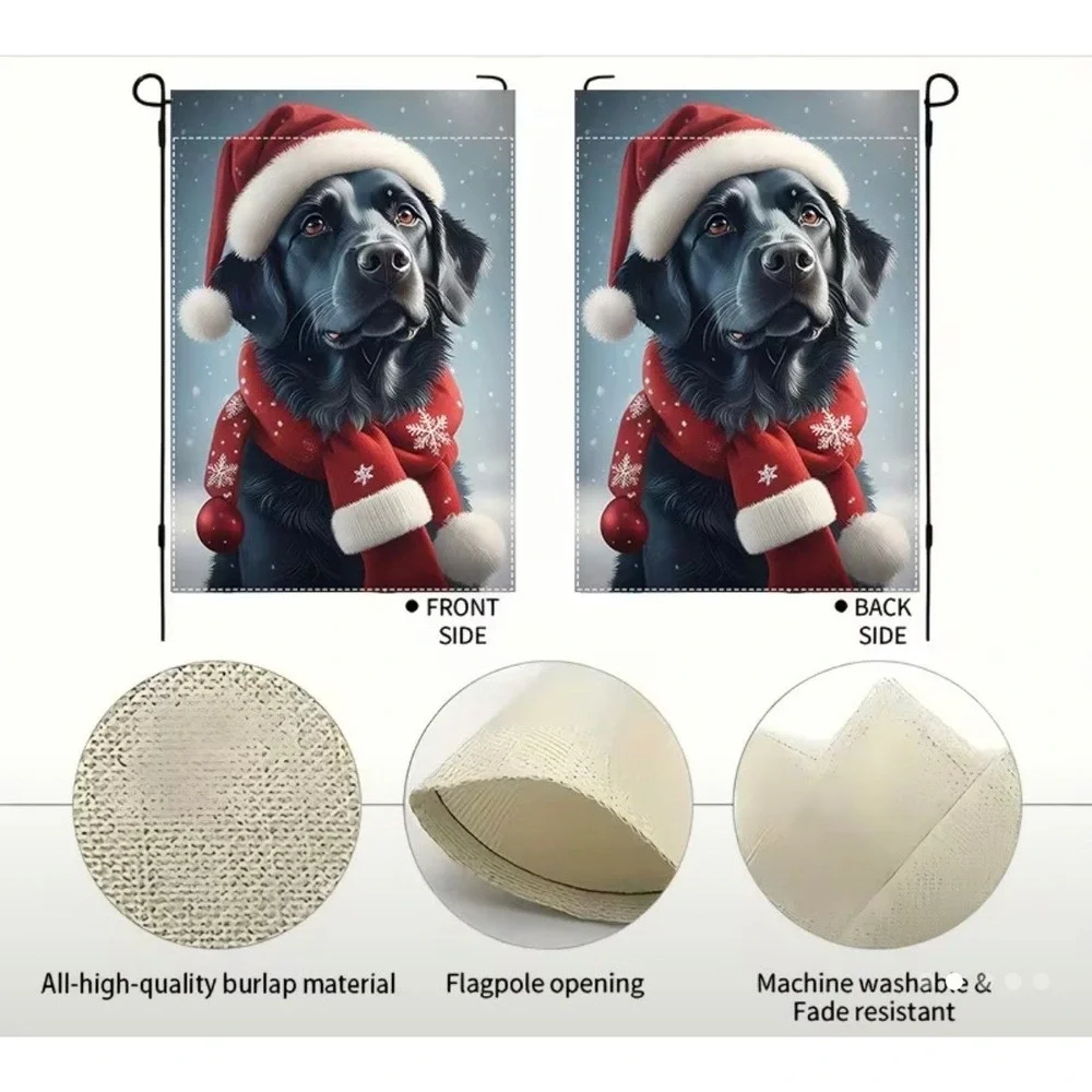 Black Labrador Christmas Garden Flag Winter Dog Scarf Hat Snow Santa